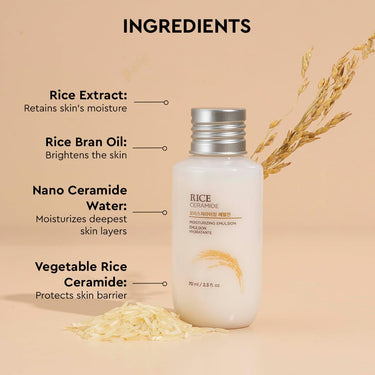 The Face Shop Rice & Ceramide Moisturizer Emulsion | Barrier Repair Cream | Locks Moisture For 12 Hours,For Soft & Glowing Skin | Korean Skin Care for all skin types (70ml)